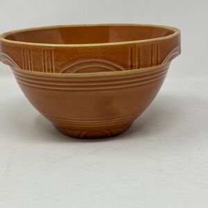 Vintage USA Ovenware 7 Harvest Gold Stoneware Ribbed Mixing Bowl Brown Glaze